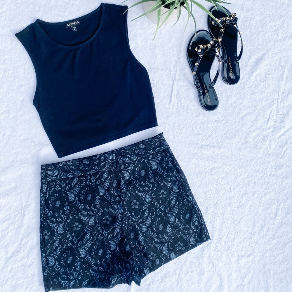 Express Blue Lace Bonded High Waisted Shorts